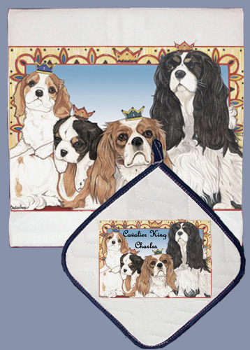 Picture of Pipsqueak Productions DP820 Dish Towel and Pot Holder Set - Cavalier King Charles