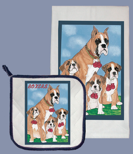 Picture of Pipsqueak Productions DP821 Dish Towel and Pot Holder Set - Boxer