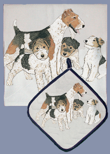 Picture of Pipsqueak Productions DP857 Dish Towel and Pot Holder Set - Fox Terrier Wire