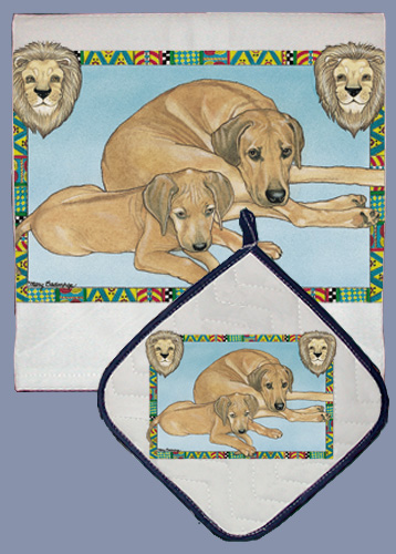 Picture of Pipsqueak Productions DP858 Dish Towel and Pot Holder Set - Rhodesian Ridgeback