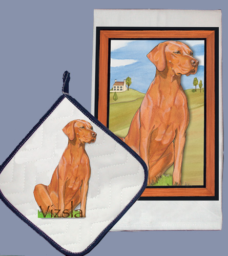 Picture of Pipsqueak Productions DP881 Dish Towel and Pot Holder Set - Vizsla