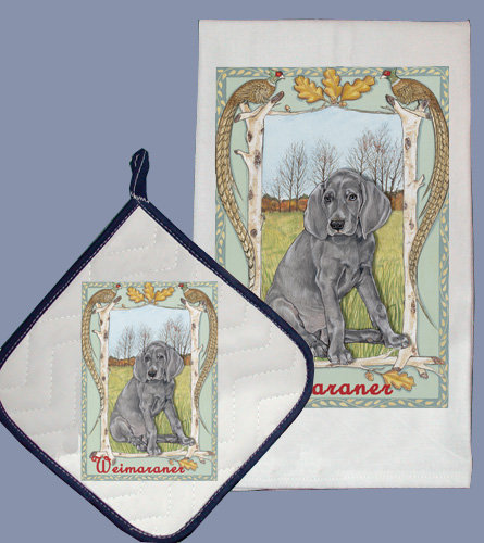 Picture of Pipsqueak Productions DP882 Dish Towel and Pot Holder Set - Weimaraner