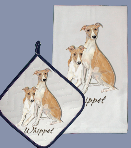Picture of Pipsqueak Productions DP885 Dish Towel and Pot Holder Set - Whippet