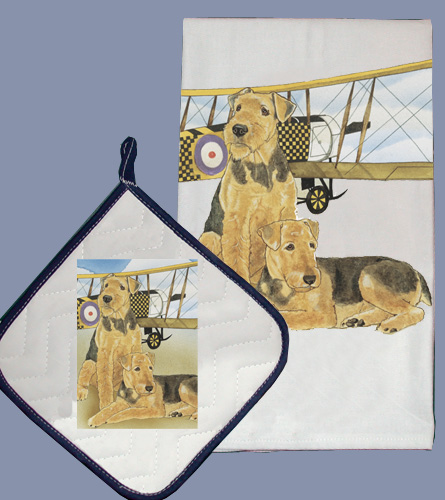 Picture of Pipsqueak Productions DP888 Dish Towel and Pot Holder Set - Airedale
