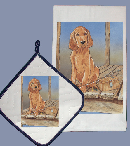 Picture of Pipsqueak Productions DP890 Dish Towel and Pot Holder Set - Irish Setter