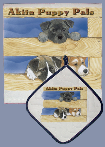Picture of Pipsqueak Productions DP891 Dish Towel and Pot Holder Set - Akita