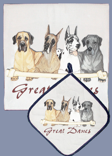 Picture of Pipsqueak Productions DP913 Dish Towel and Pot Holder Set - Great Dane