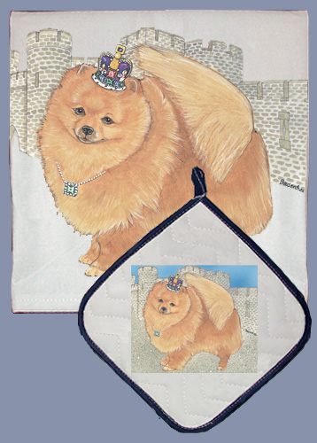 Picture of Pipsqueak Productions DP914 Dish Towel and Pot Holder Set - Pomeranian