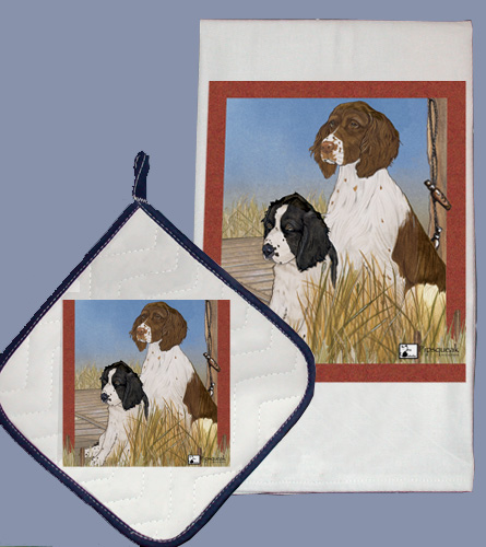 Picture of Pipsqueak Productions DP921 Dish Towel and Pot Holder Set - English Springer Spaniel