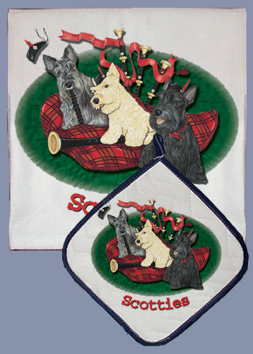 Picture of Pipsqueak Productions DP936 Dish Towel and Pot Holder Set - Scottish Terrier