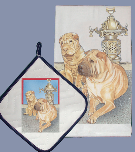 Picture of Pipsqueak Productions DP937 Dish Towel and Pot Holder Set - Shar-Pei