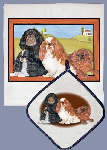 Picture of Pipsqueak Productions DP952 Dish Towel and Pot Holder Set - King Charles Spaniel
