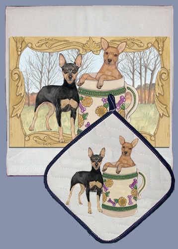 Picture of Pipsqueak Productions DP954 Dish Towel and Pot Holder Set - Miniature Pincher