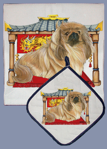 Picture of Pipsqueak Productions DP955 Dish Towel and Pot Holder Set - Pekingese