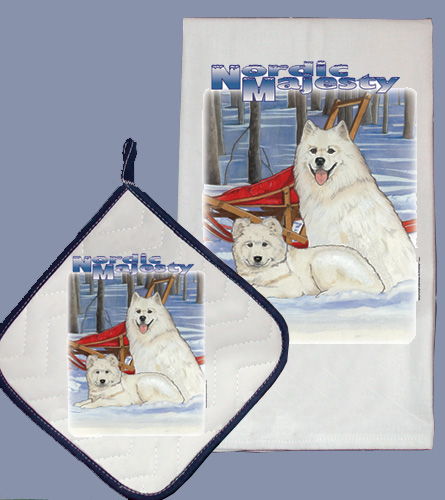 Picture of Pipsqueak Productions DP956 Dish Towel and Pot Holder Set - Samoyed