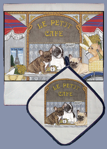 Picture of Pipsqueak Productions DP971 Dish Towel and Pot Holder Set - French Bull Dog