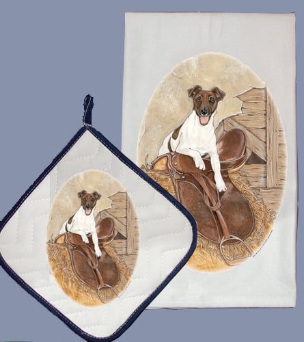 Picture of Pipsqueak Productions DP982 Dish Towel and Pot Holder Set - Fox Terrier Smooth