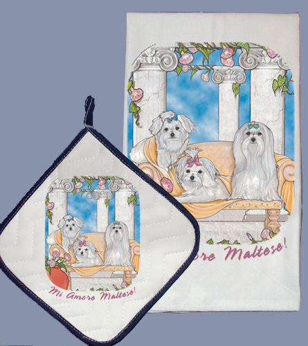 Picture of Pipsqueak Productions DP983 Dish Towel and Pot Holder Set - Maltese