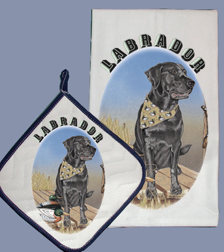 Picture of Pipsqueak Productions DP984 Dish Towel and Pot Holder Set - Labrador Black