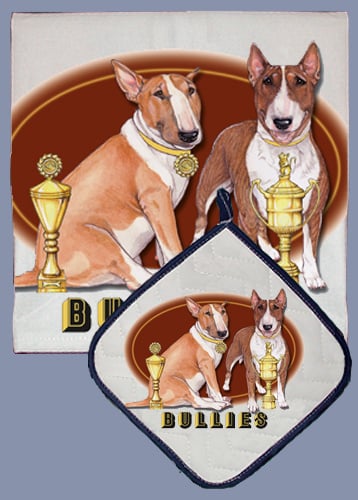 Picture of Pipsqueak Productions DP985 Dish Towel and Pot Holder Set - Bull Terrier