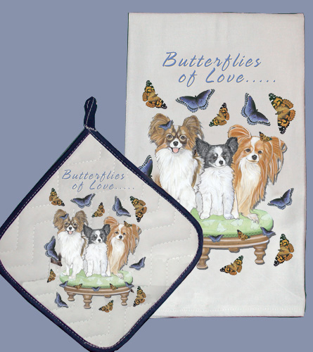 Picture of Pipsqueak Productions DP986 Dish Towel and Pot Holder Set - Papillon