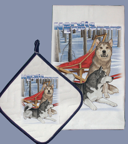 Picture of Pipsqueak Productions DP996 Dish Towel and Pot Holder Set - Alaskan Malamute