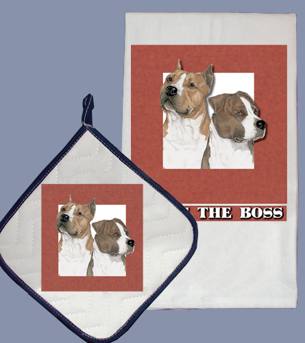 Picture of Pipsqueak Productions DP997 Dish Towel and Pot Holder Set - American Staffordshire