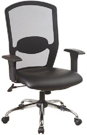 Office Star 583814 Screen Back Chair with Leather Seat- Black Leather