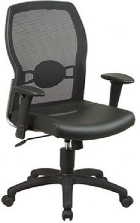 Woven Mesh Back Chair - Black Leather - Adjustable Height - Ergonomic Design