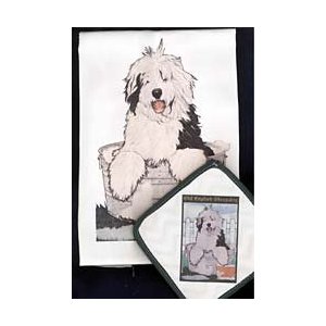 Picture of Pipsqueak Productions DP829 Dish Towel and Pot Holder Set - Old English Sheepdog