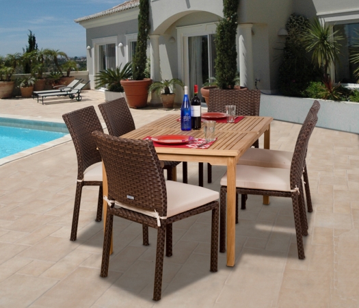 SC LUXEMBURG Amazonia Teak Luxemburg 7-pc Teak-Wicker Dining Set