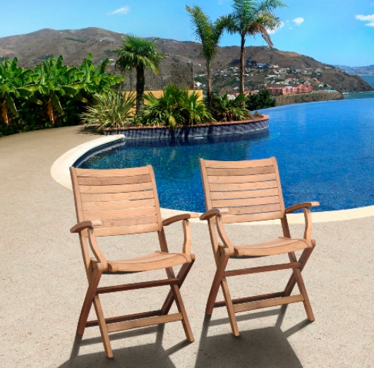 SC Palu Arm set Amazonia Teak Dublin 2 pc Teak Folding Armchairs -  International Home Miami