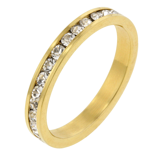 Picture of Kate Bissett R01147G-C02-05 18k Gold Plated Stacker Ring with Round Cut Clear CZ in a Channel Setting in Goldtone- Size 5