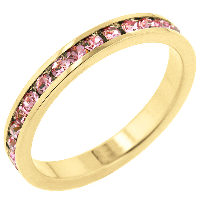 Picture of Kate Bissett R01147G-C12-09 18k Gold Plated Stacker Ring with Round Cut Clear CZ in a Channel Setting in Goldtone- Size 9