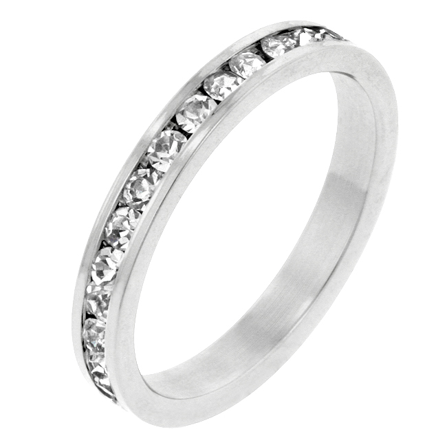 Picture of Kate Bissett R01147R-C02-05 Genuine Rhodium Plated Stacker Ring with Round Cut Clear CZ in a Channel Setting in Silvertone- Size 5