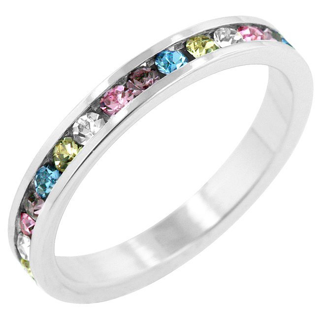 Picture of Kate Bissett R01147R-V01-05 Genuine Rhodium Plated Channel Set Eternity Band with Assorted CZ Colors in Silvertone- Size 5