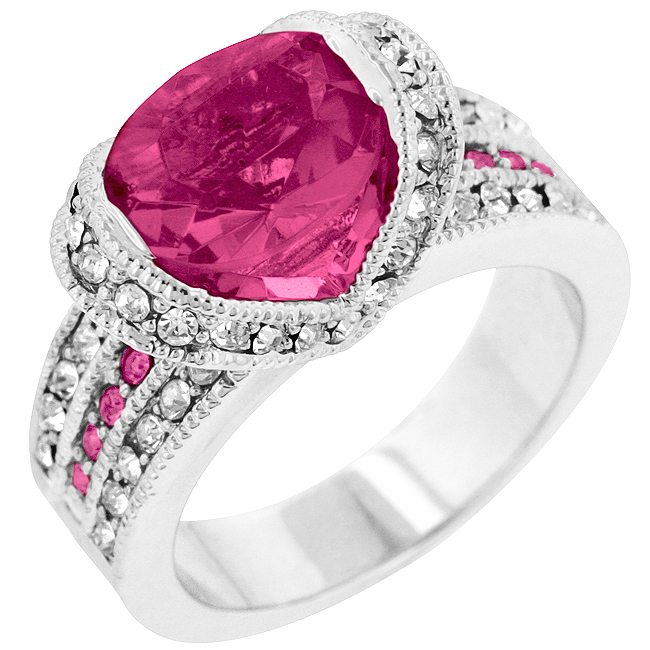R06481R-C15-10 Genuine Rhodium Plated Princess Keylani Tension Set Ovaline Ring in Silvertone- Size 10