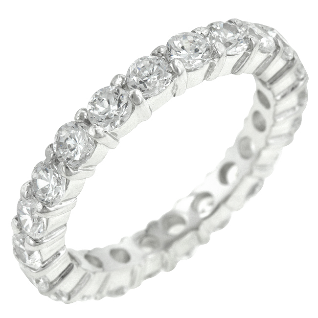 R07349RS-C01-10 Genuine Rhodium Plated to .925 Sterling Silver Eternity Band with 3mm Clear CZ in a Prong Setting in Silvertone- Size 10