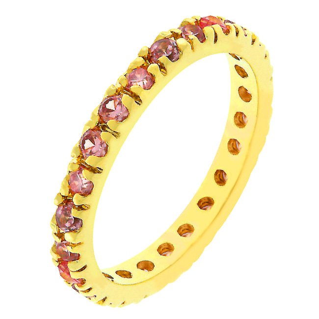 14k Rose Gold Plated Eternity Ring with Channel Set Pink Ice CZ in Goldtone- Size 7
