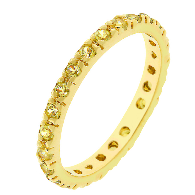 R07865G-V61-10 18k Gold Plated Eternity Ring with Channel Set Yellow CZ in Goldtone- Size 10