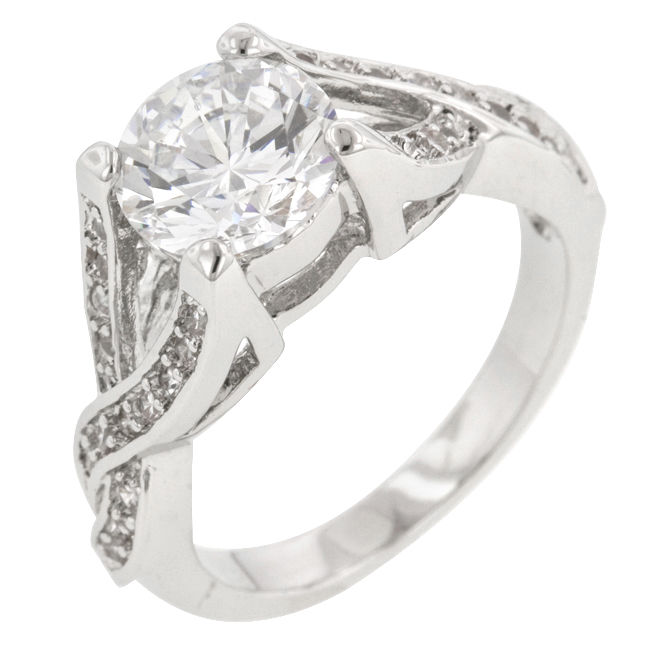 Genuine Rhodium Plated Engagement Ring with Prong Set Clear CZ in Silvertone- Size 5