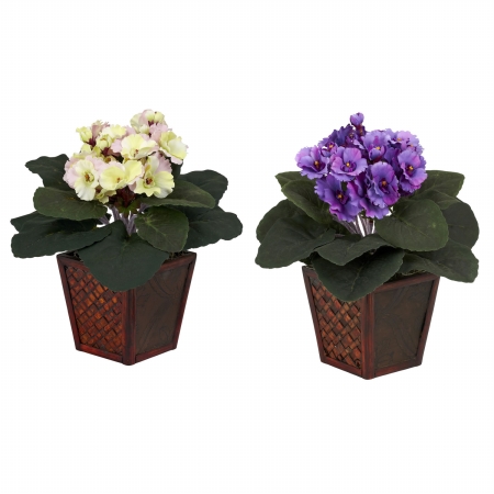 African Violet with Vase Silk Plant -Set of 2