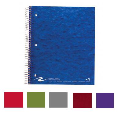 Case of Wirebound Notebooks, 11"x9", 200 sheets, 4 Sub, 4 Pkt, College Ruled w/margin, Asstd. Colors, PK12