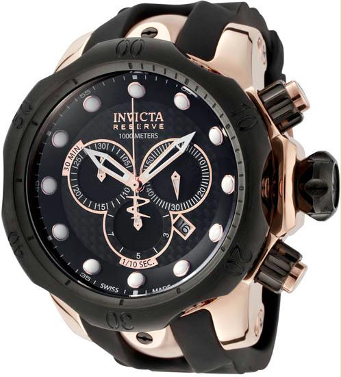 0361 Mens Rose Gold Tone Reserve Vemon Swiss Quartz Black Dial 1000M Diver -  Invicta