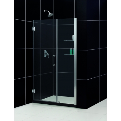 SHDR-20487210CS-01 UNIDOOR Frameless 48-49 inch Adjustable Shower Door with Glass Shelves
