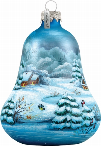 Christmas Ornaments - Hand Painted Scenic Glass Ornament Winter Village Bell