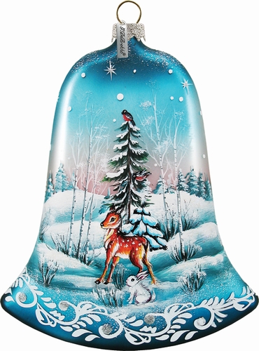 Winter Bunny Bell Glass Ornament - Multicolor - 3.5 in. - Handcrafted Art