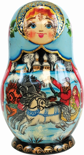 Russia Nested Dolls Troika Winter 5 Nest Doll 6.5 in.