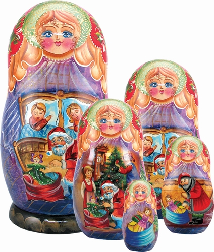 130271 Russia Nested Dolls Night Before Christmas 5 Nest Doll 6.5 in.