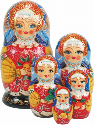 Apple Girl Nested Doll Set - Multicolor - 6.5 in. - 5 Nest Dolls - Hand-Painted